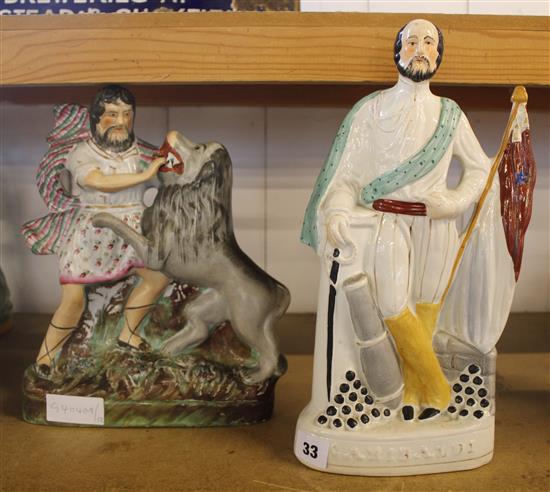 Staffordshire group of a lion & another of Garibaldi